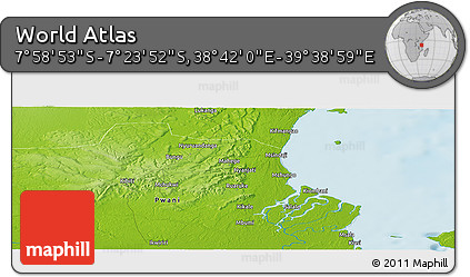 Physical Panoramic Map of the Area around 7° 41' 23" S, 39° 10' 29" E