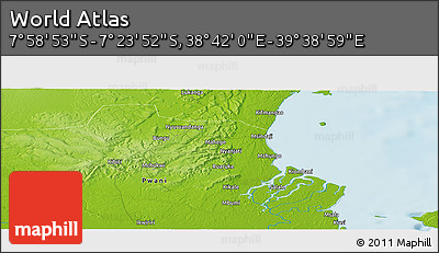 Physical Panoramic Map of the Area around 7° 41' 23" S, 39° 10' 29" E