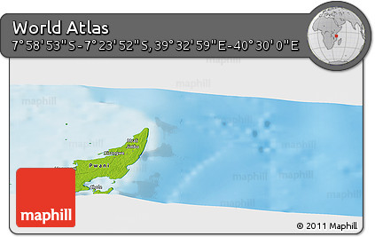 Physical Panoramic Map of the Area around 7° 41' 23" S, 40° 1' 29" E
