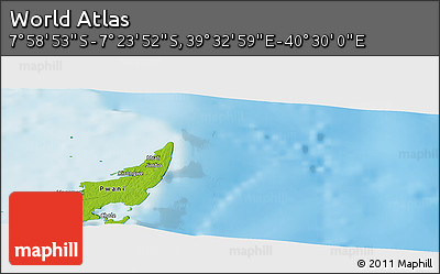 Physical Panoramic Map of the Area around 7° 41' 23" S, 40° 1' 29" E