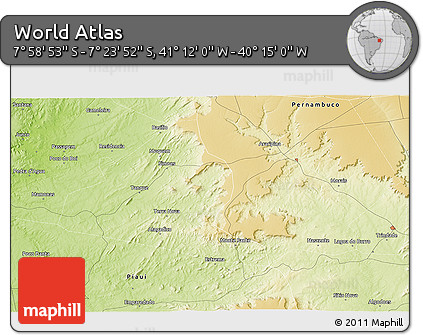 Physical 3D Map of the Area around 7° 41' 23" S, 40° 43' 30" W