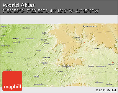 Physical 3D Map of the Area around 7° 41' 23" S, 40° 43' 30" W