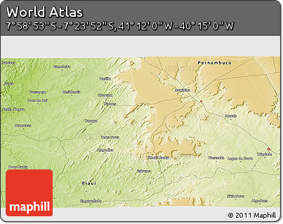 Physical 3D Map of the Area around 7° 41' 23" S, 40° 43' 30" W