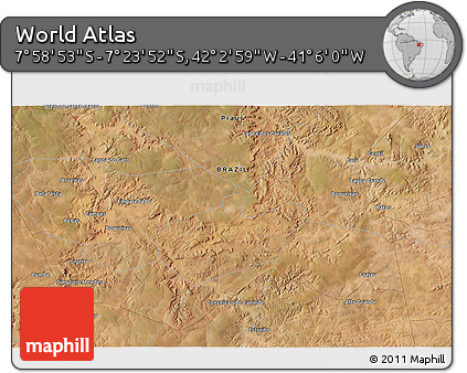 Satellite 3D Map of the Area around 7° 41' 23" S, 41° 34' 30" W