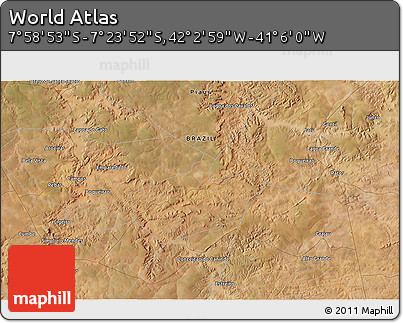 Satellite 3D Map of the Area around 7° 41' 23" S, 41° 34' 30" W
