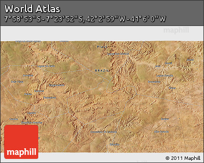 Satellite 3D Map of the Area around 7° 41' 23" S, 41° 34' 30" W