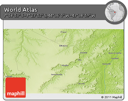 Physical 3D Map of the Area around 7° 41' 23" S, 44° 7' 30" W