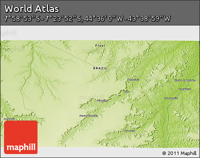 Physical 3D Map of the Area around 7° 41' 23" S, 44° 7' 30" W