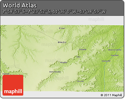 Physical 3D Map of the Area around 7° 41' 23" S, 44° 7' 30" W