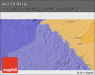 Political 3D Map of the Area around 7° 41' 23" S, 47° 31' 29" W