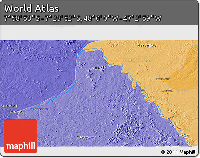 Political 3D Map of the Area around 7° 41' 23" S, 47° 31' 29" W