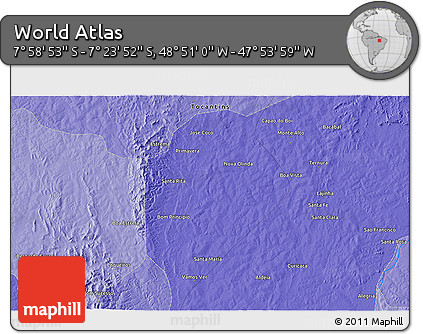 Political 3D Map of the Area around 7° 41' 23" S, 48° 22' 30" W