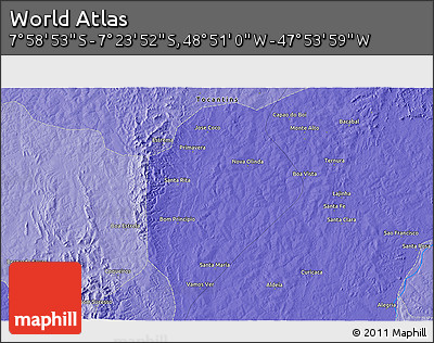 Political 3D Map of the Area around 7° 41' 23" S, 48° 22' 30" W