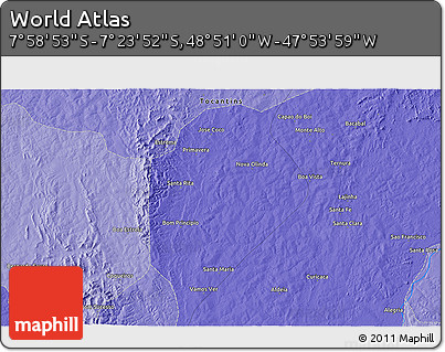 Political 3D Map of the Area around 7° 41' 23" S, 48° 22' 30" W