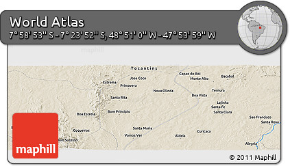 Shaded Relief Panoramic Map of the Area around 7° 41' 23" S, 48° 22' 30" W