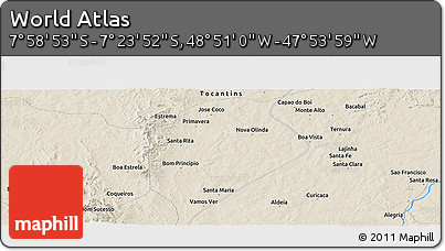 Shaded Relief Panoramic Map of the Area around 7° 41' 23" S, 48° 22' 30" W