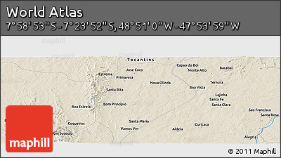 Shaded Relief Panoramic Map of the Area around 7° 41' 23" S, 48° 22' 30" W