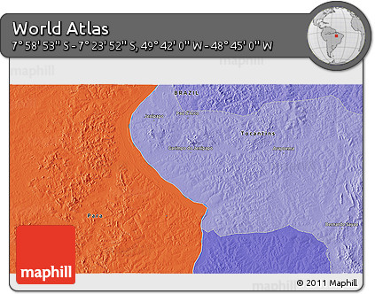 Political 3D Map of the Area around 7° 41' 23" S, 49° 13' 30" W