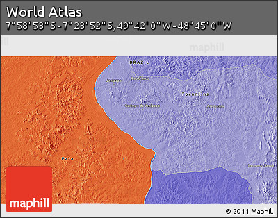 Political 3D Map of the Area around 7° 41' 23" S, 49° 13' 30" W
