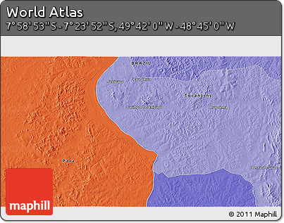 Political 3D Map of the Area around 7° 41' 23" S, 49° 13' 30" W