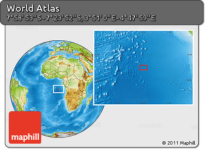 Physical Location Map of the Area around 7° 41' 23" S, 4° 19' 30" E