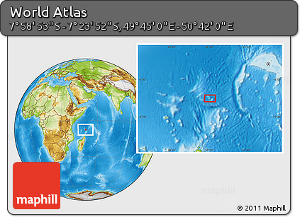 Physical Location Map of the Area around 7° 41' 23" S, 50° 13' 30" E