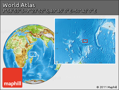 Physical Location Map of the Area around 7° 41' 23" S, 50° 13' 30" E