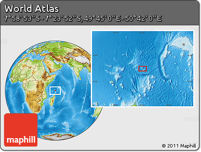 Physical Location Map of the Area around 7° 41' 23" S, 50° 13' 30" E
