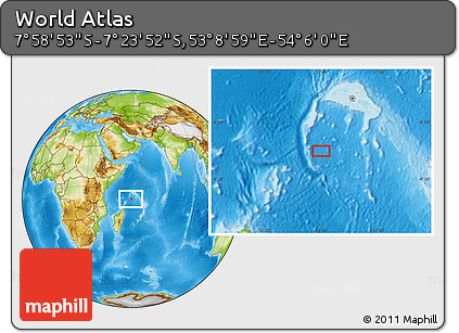 Physical Location Map of the Area around 7° 41' 23" S, 53° 37' 30" E