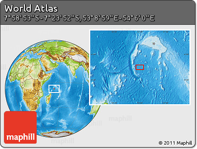 Physical Location Map of the Area around 7° 41' 23" S, 53° 37' 30" E