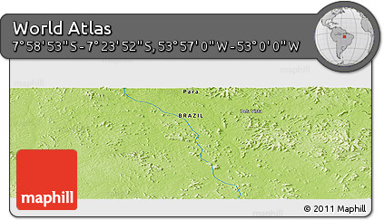 Physical Panoramic Map of the Area around 7° 41' 23" S, 53° 28' 30" W