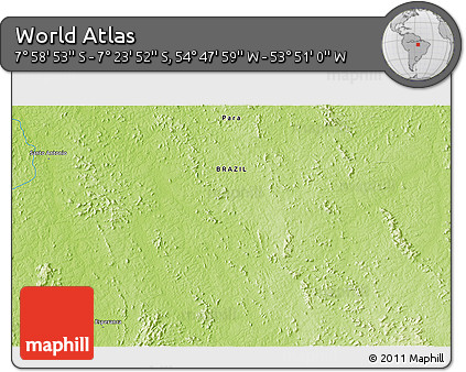 Physical 3D Map of the Area around 7° 41' 23" S, 54° 19' 30" W