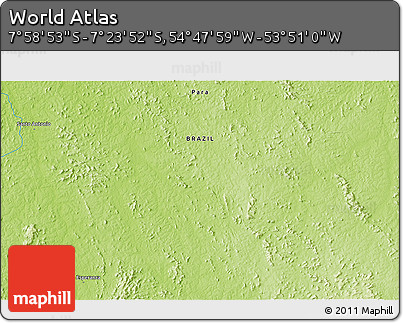 Physical 3D Map of the Area around 7° 41' 23" S, 54° 19' 30" W