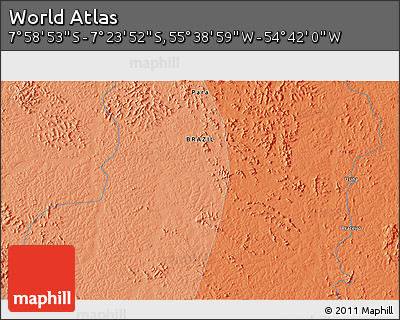Political 3D Map of the Area around 7° 41' 23" S, 55° 10' 29" W