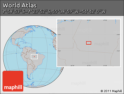 Gray Location Map of the Area around 7° 41' 23" S, 55° 10' 29" W