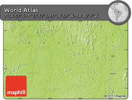 Physical Map of the Area around 7° 41' 23" S, 55° 10' 29" W