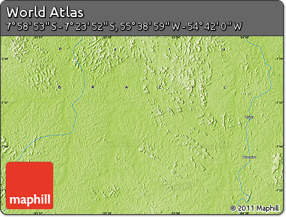 Physical Map of the Area around 7° 41' 23" S, 55° 10' 29" W