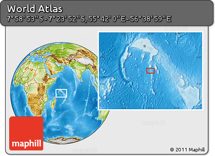 Physical Location Map of the Area around 7° 41' 23" S, 56° 10' 29" E
