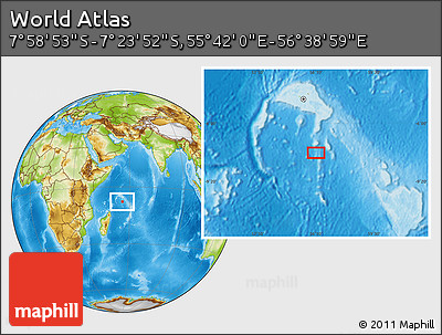 Physical Location Map of the Area around 7° 41' 23" S, 56° 10' 29" E