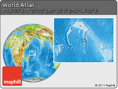 Physical Location Map of the Area around 7° 41' 23" S, 56° 10' 29" E