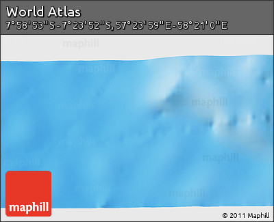 Physical 3D Map of the Area around 7° 41' 23" S, 57° 52' 30" E