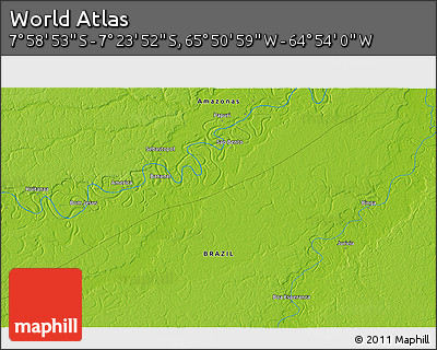 Physical 3D Map of the Area around 7° 41' 23" S, 65° 22' 30" W