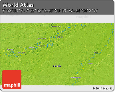 Physical 3D Map of the Area around 7° 41' 23" S, 65° 22' 30" W