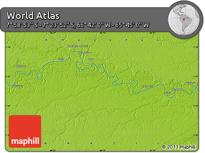 Physical Map of the Area around 7° 41' 23" S, 66° 13' 29" W