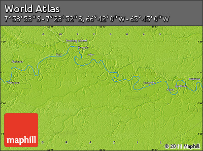 Physical Map of the Area around 7° 41' 23" S, 66° 13' 29" W