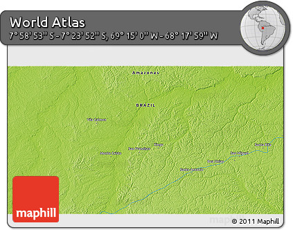 Physical 3D Map of the Area around 7° 41' 23" S, 68° 46' 30" W