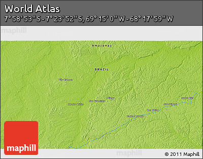 Physical 3D Map of the Area around 7° 41' 23" S, 68° 46' 30" W