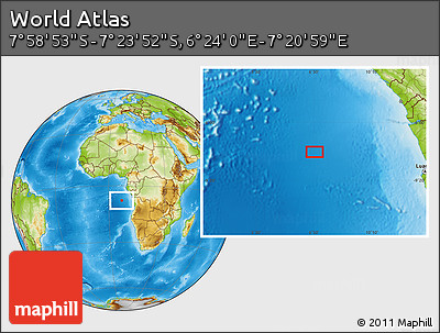 Physical Location Map of the Area around 7° 41' 23" S, 6° 52' 30" E