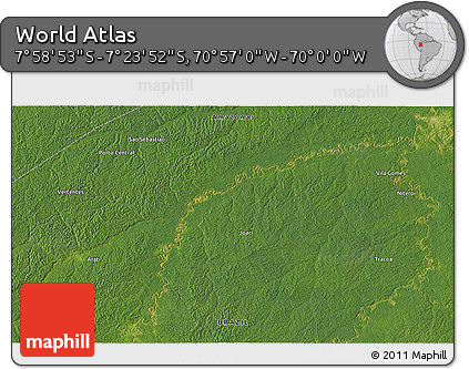 Satellite 3D Map of the Area around 7° 41' 23" S, 70° 28' 29" W