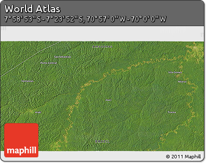 Satellite 3D Map of the Area around 7° 41' 23" S, 70° 28' 29" W